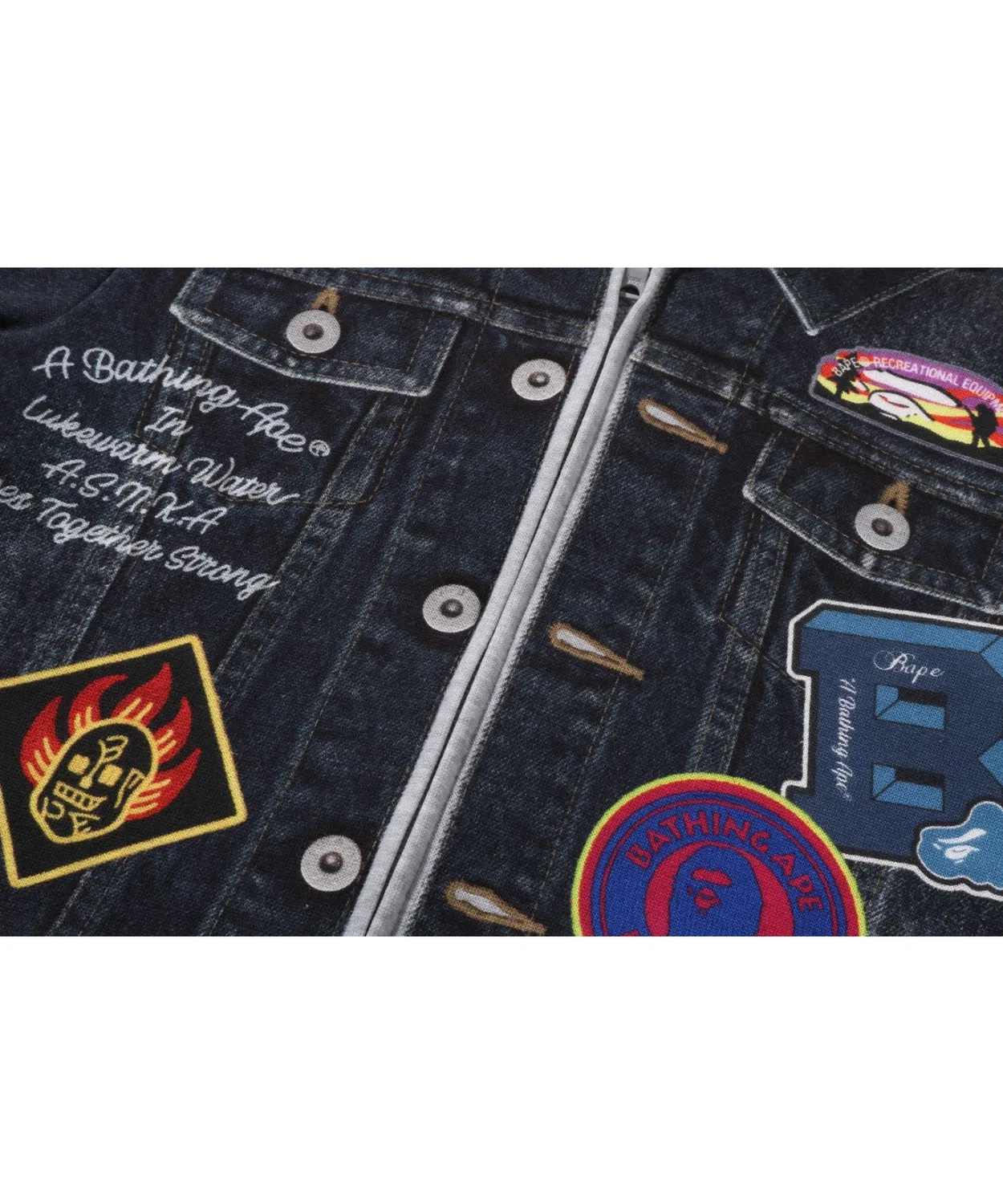 Толстовка с капюшоном A Bathing Ape SHARK BAPE EMBLEM DENIM JACKET PRINT ZIP HOODIE, тёмно-синяя — фото 4
