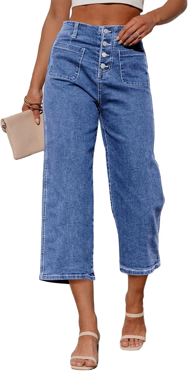 

Sidefeel женские капри брюки широкие джинсы с высокой талией