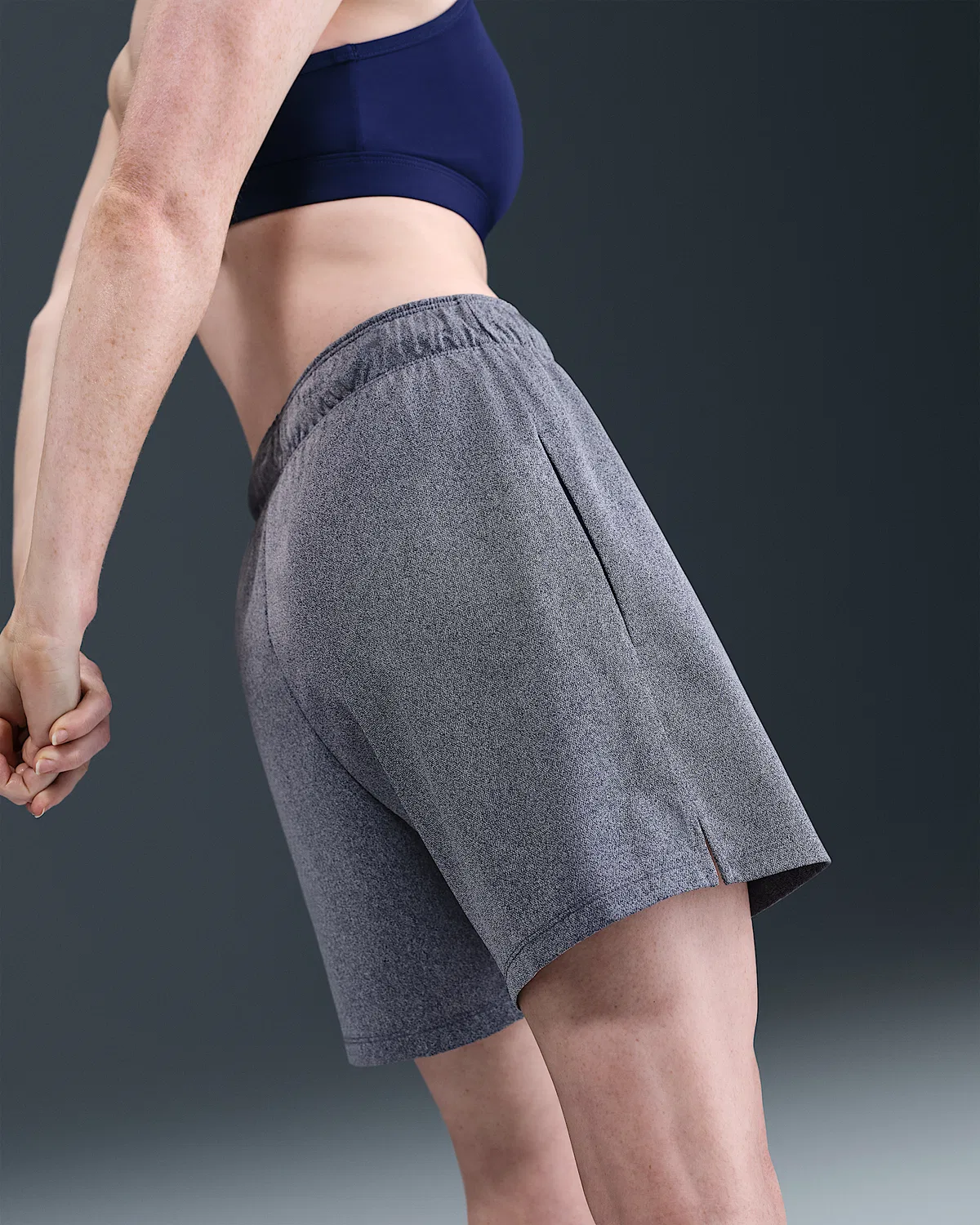 Женские шорты Nike Attack Dri-FIT для фитнеса, средней посадки, 5", без подкладки, Midnight Navy/Heather/Sail — фото 3