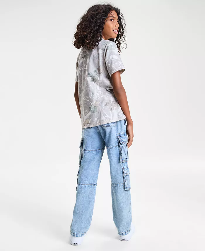 Футболка Essential для мальчиков и мешковатые хлопковые джинсовые карго-штаны Abercrombie, синий — фото 3