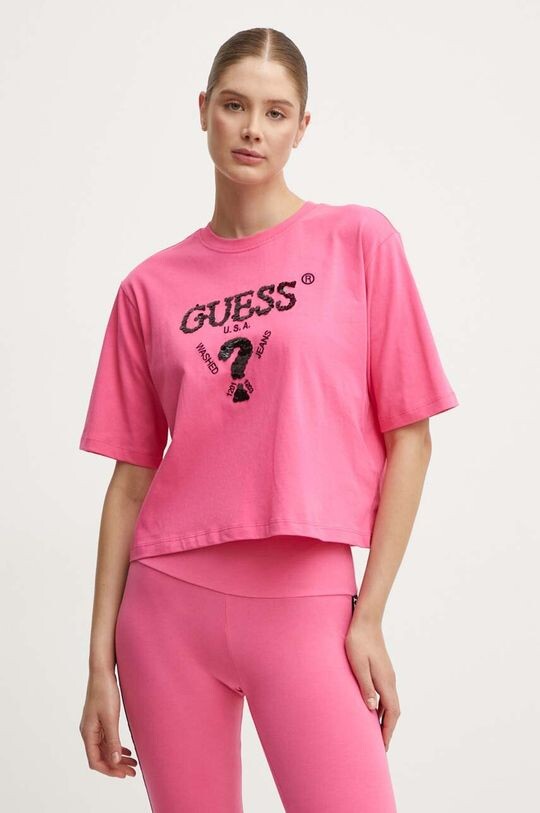 

Хлопковая футболка AURLIE Guess, розовый