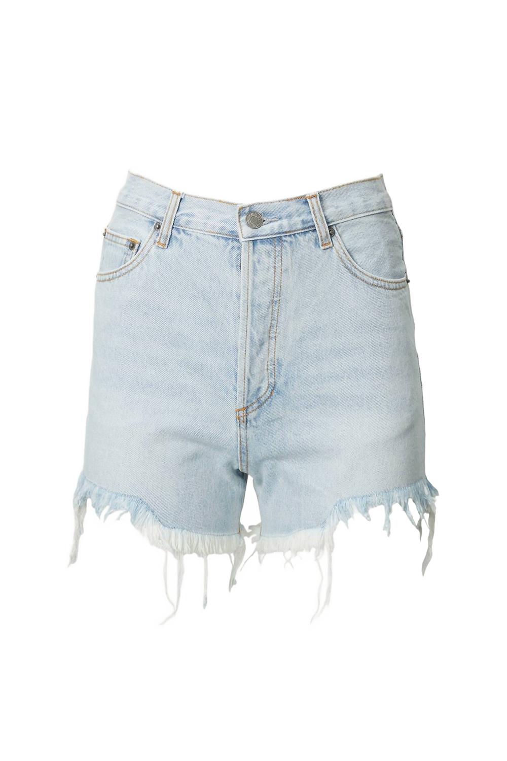 

Потертые рваные джинсовые шорты с высокой талией в светло-голубом цвете By Together