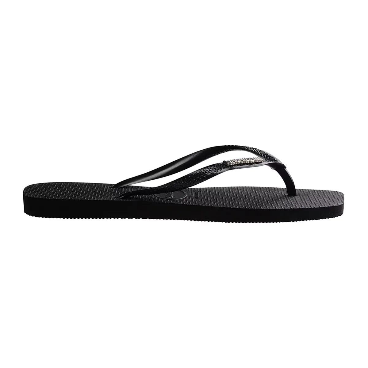 Квадратный логотип металлик Havaianas унисекс купальные шлепанцы, чёрный — фото 4