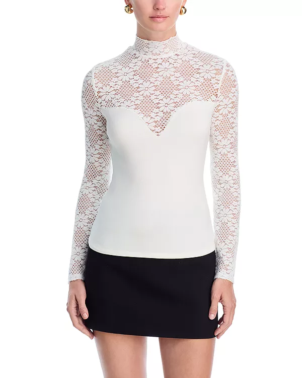 

Вязаный топ с длинными рукавами и высоким воротником - эксклюзив Aqua, белый