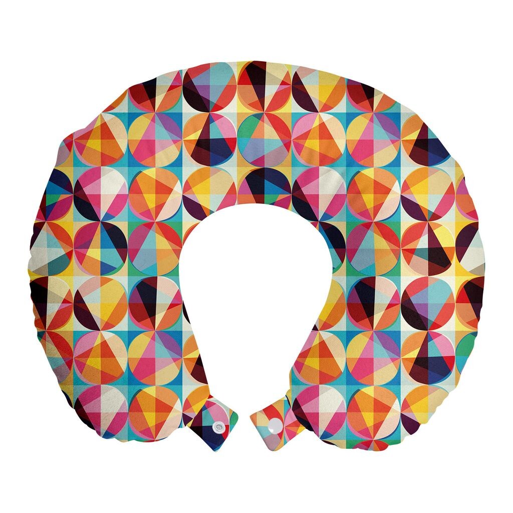 

ABAKUHAUS Подушка для путешествий с геометрическим узором, поддержка шеи, треугольники, образующие круги, пенопластовые дорожные принадлежности для самолета и автомобиля, 30x30 см, разноцветные
