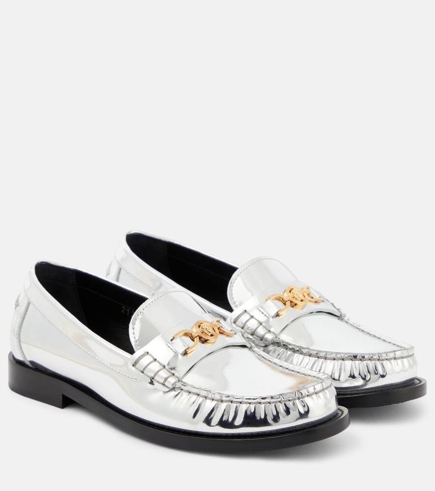 Металлические кожаные лоферы Versace, Silver-Versace Gold