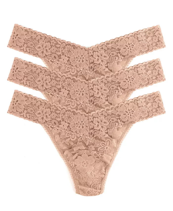 

Женские ежедневные трусики-стринги Original Rise с кружевом, 3 шт Hanky Panky, коричневый/бежевый