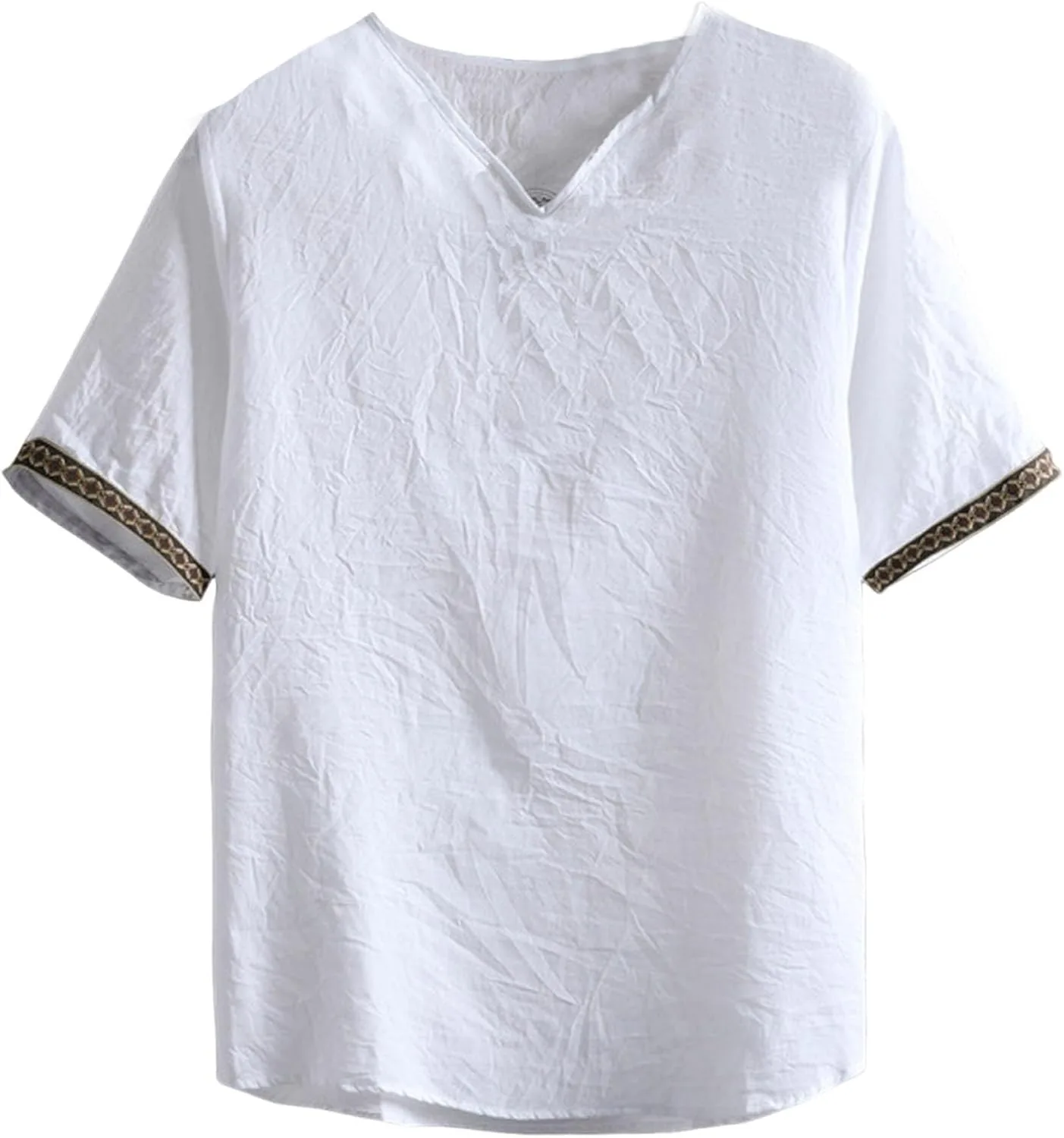 

Мужская льняная рубашка с коротким рукавом, V-образным вырезом, в стиле casual