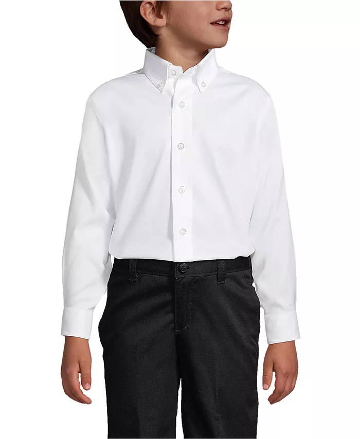 

Длинный рукав для старших мальчиков, рубашка без глажки Pinpoint Dress Shirt Lands' End, белый