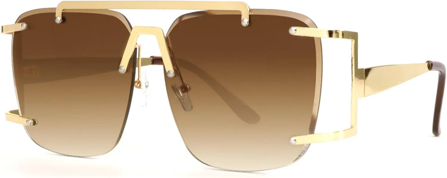 

bullabulling Ретро-солнцезащитные очки-пилот из металла для женщин и мужчин, квадратные, в стиле 70-х, без оправы, с плоской верхней частью, очки-пилот, Tea