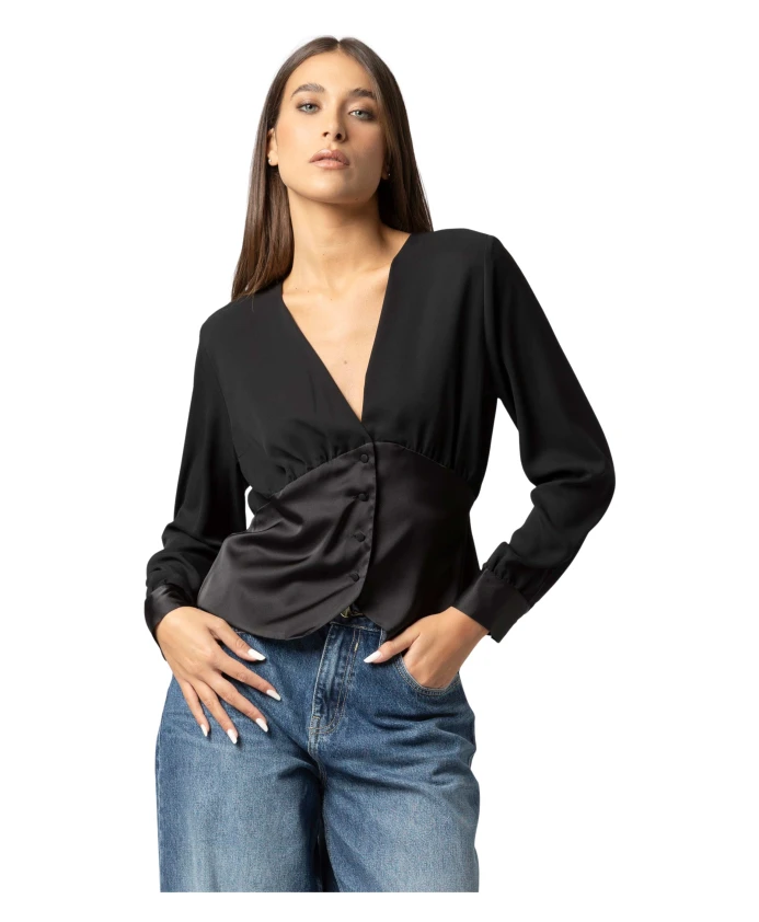 

Элегантная блузка с длинными рукавами и V-образным вырезом. Kocca, черный