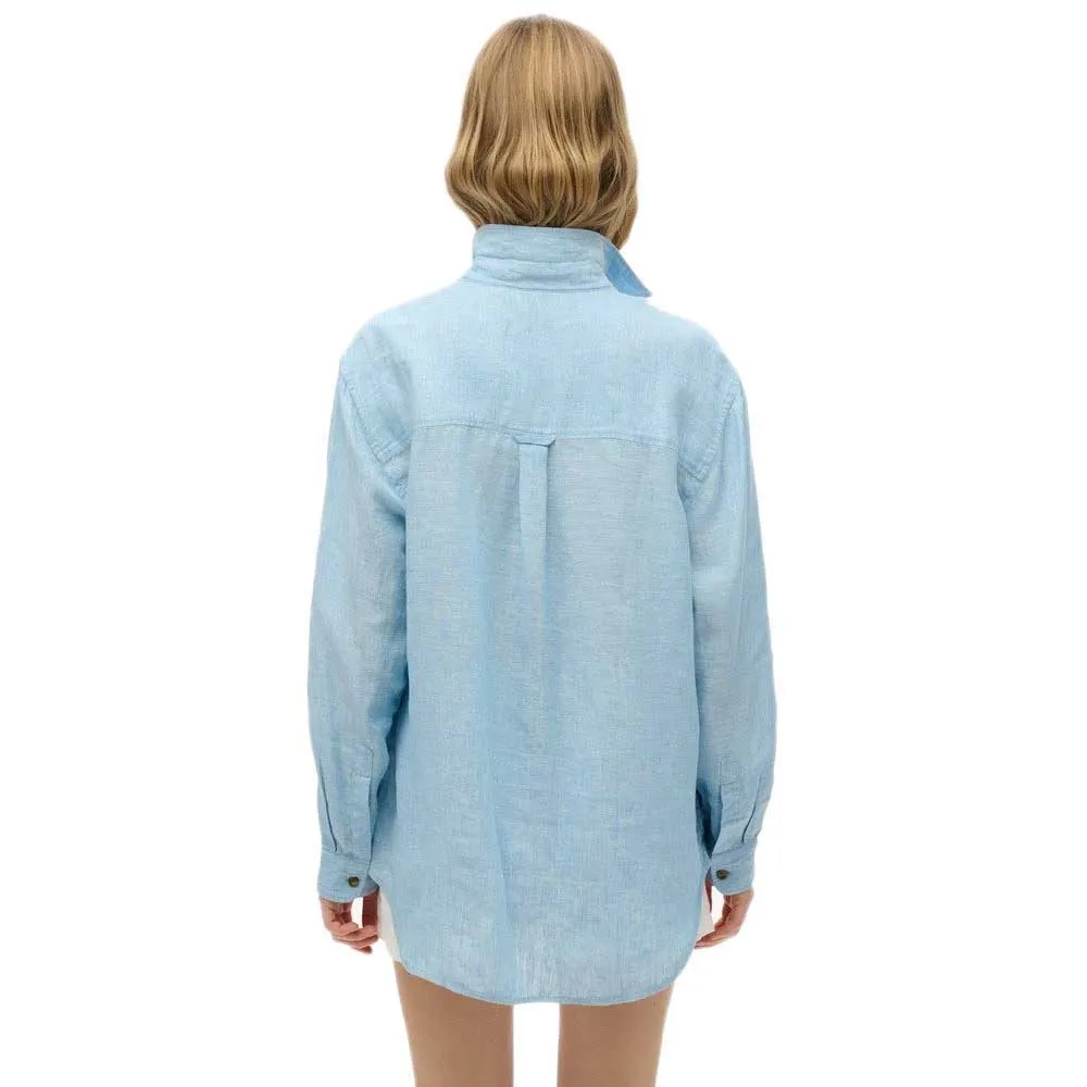 Рубашка с длинным рукавом Superdry Casual Linen Boyfriend, синий — фото 2