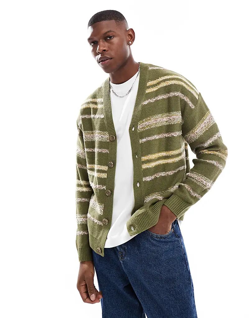 

Вязаный кардиган в полоску цвета хаки ASOS DESIGN