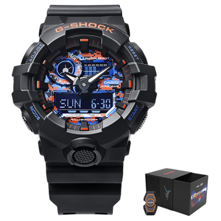 

CASIO Часы Men Liquid Crystal/Analog Dual Display Series 53.4mm Black Watch GA-700CT-1APRT, Red Orange Blue