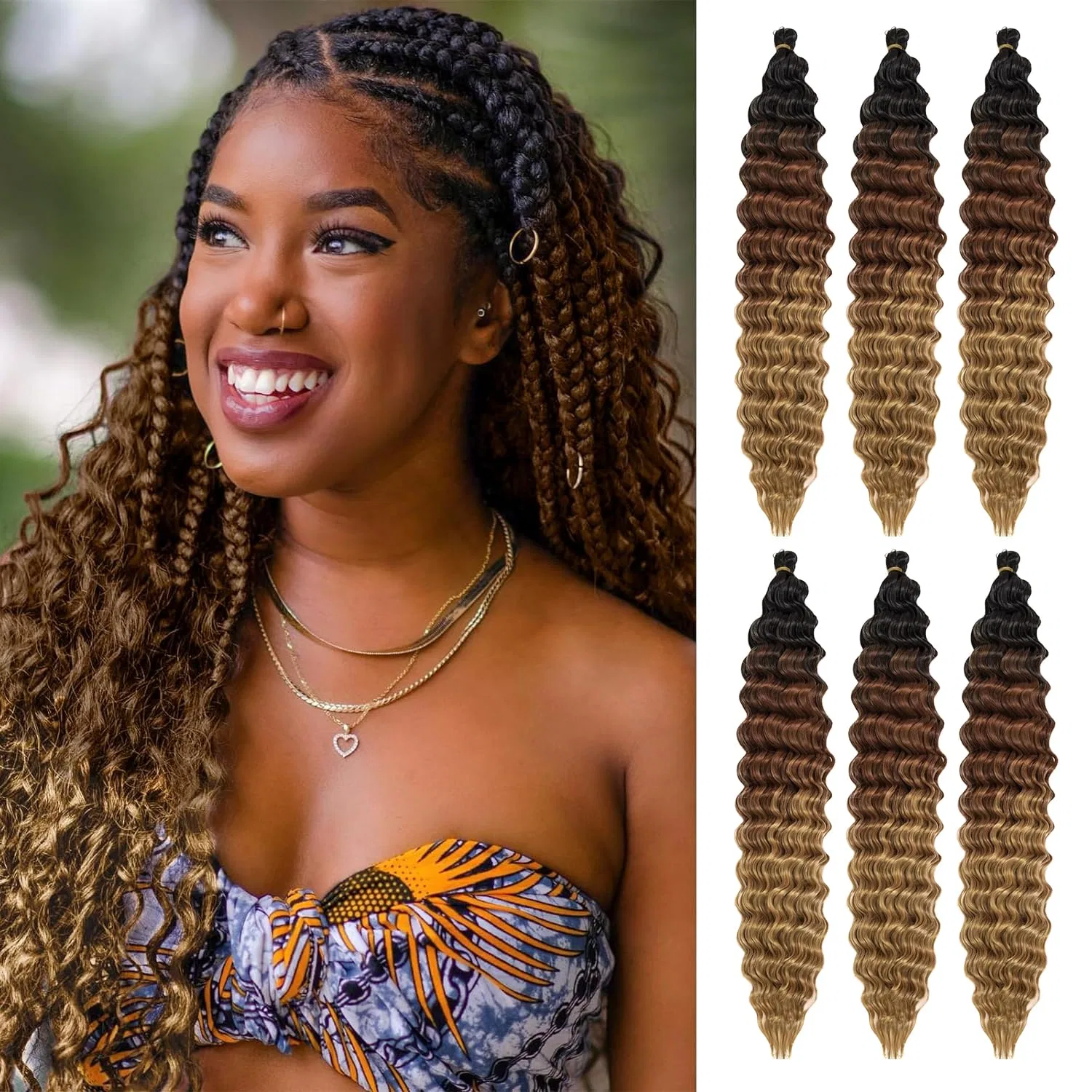 Искусственные волосы Ocean Wave Braid для афрокосичек, 6 упаковок Labooe, 1B/30/27#