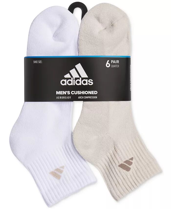 Мужские носки с логотипом, 6 пар, четверть чулок adidas, коричневый/бежевый — фото 3