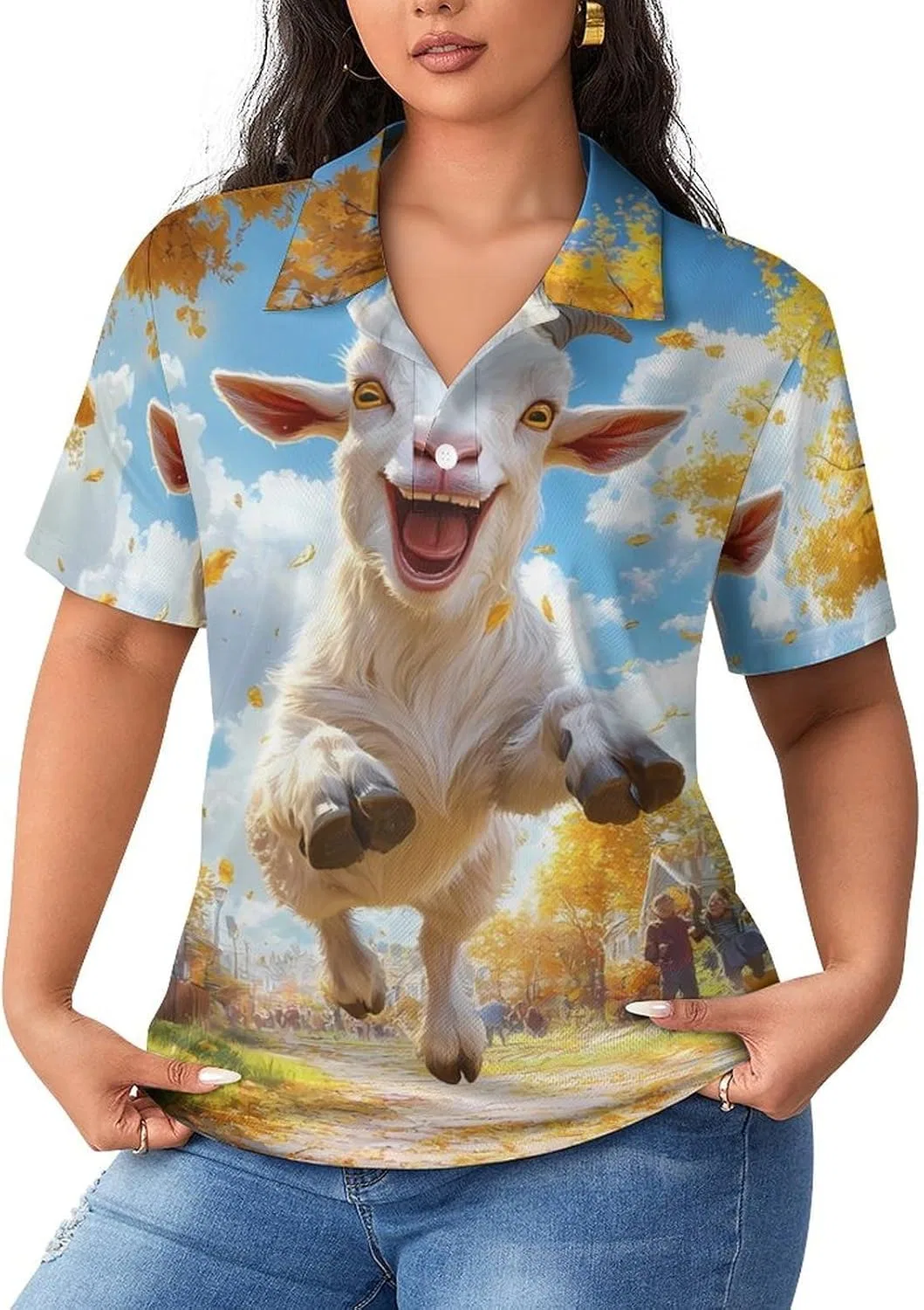 Женское поло Funny Jump Goat, быстросохнущее, с принтом, Style