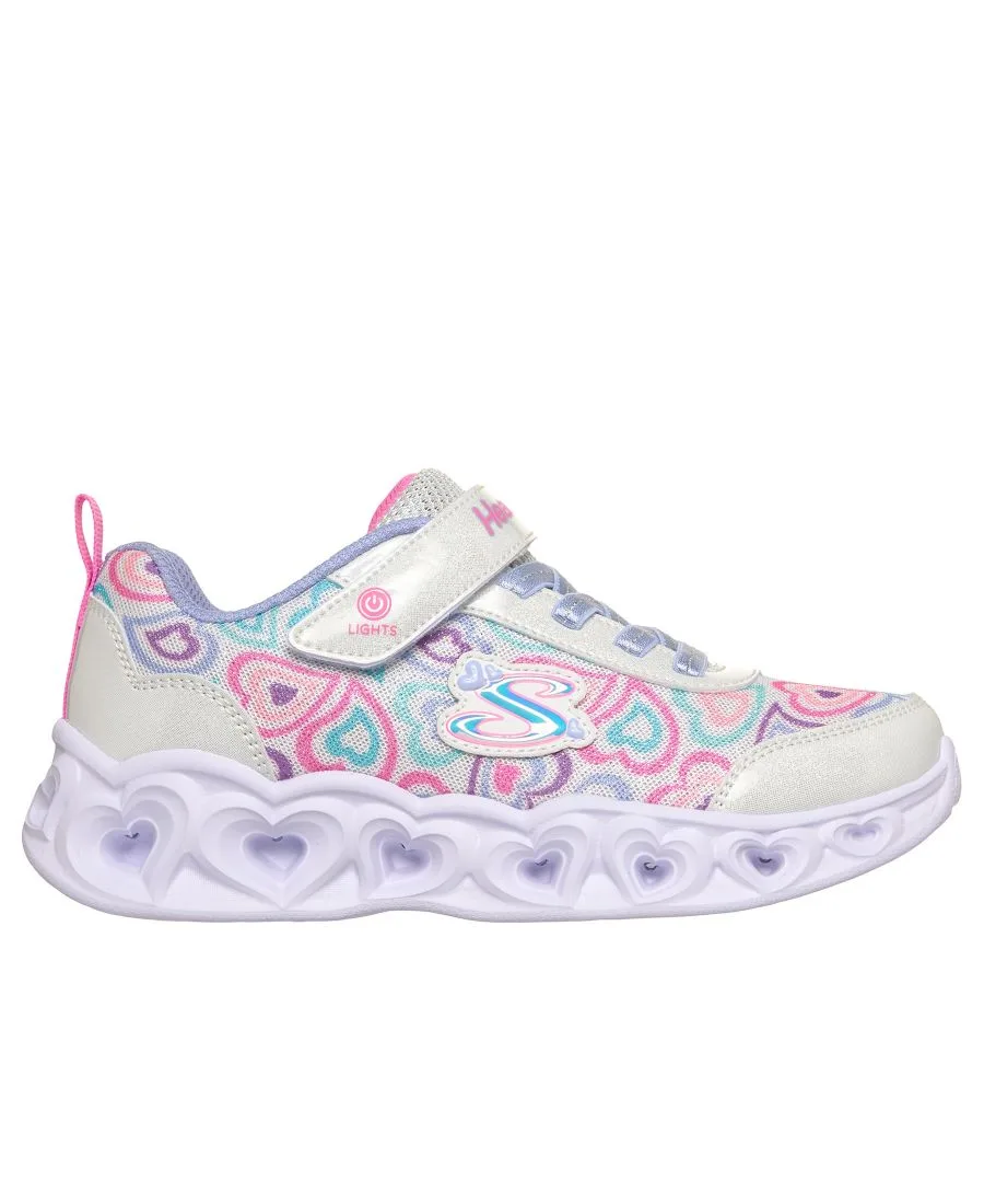 Детские кроссовки для девочек с подсветкой в форме сердечек - Boogie Love Stay-Put Light-Up Casual Sneakers от Finish Line Skechers, белый, мультиколор — фото 2