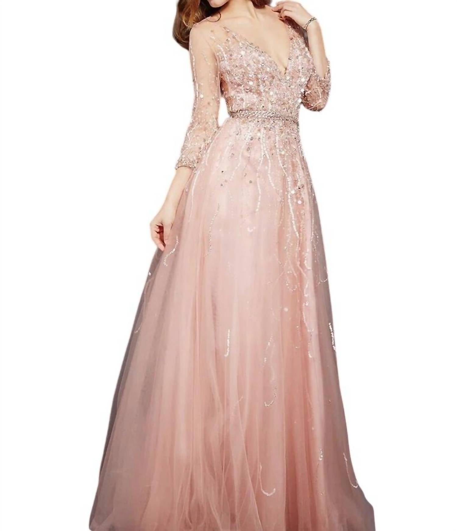 

Свадебное платье с рукавами три четверти в нежно-розовом цвете JOVANI