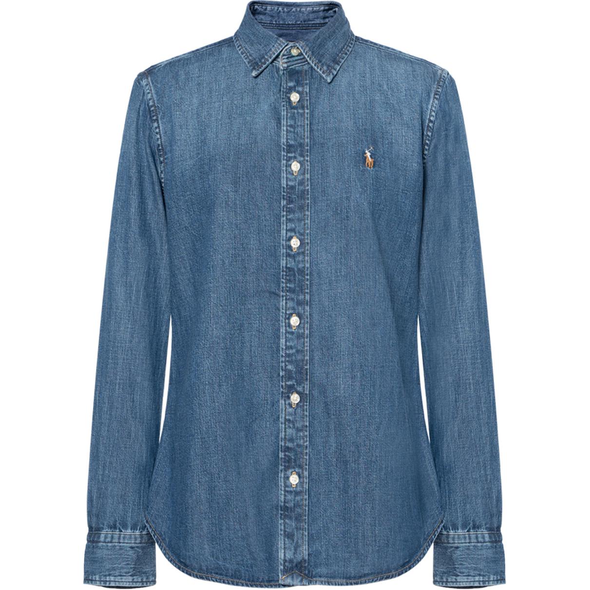 

Рубашка с вышитым пони и фигурным подолом Polo Ralph Lauren, синий