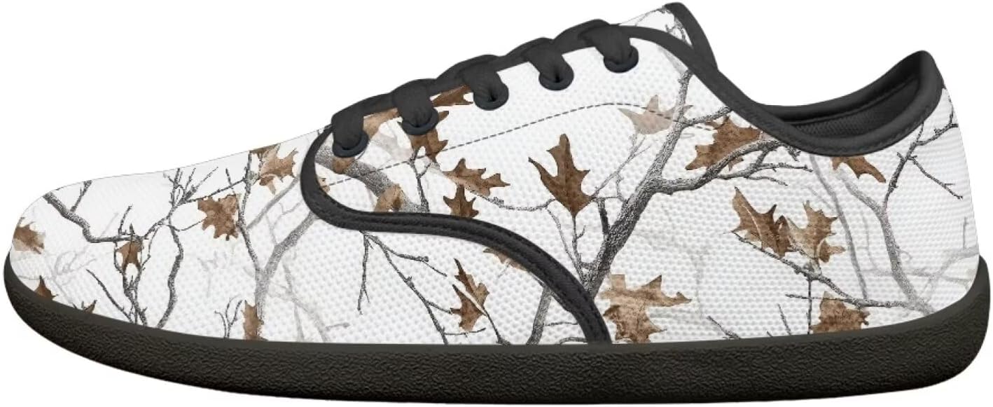 

Мужские кроссовки низкие повседневные с шнуровкой, с широким носком, для ходьбы, кроссовки с подошвой нулевого перепада Pointodoor, Camo Hunting Print