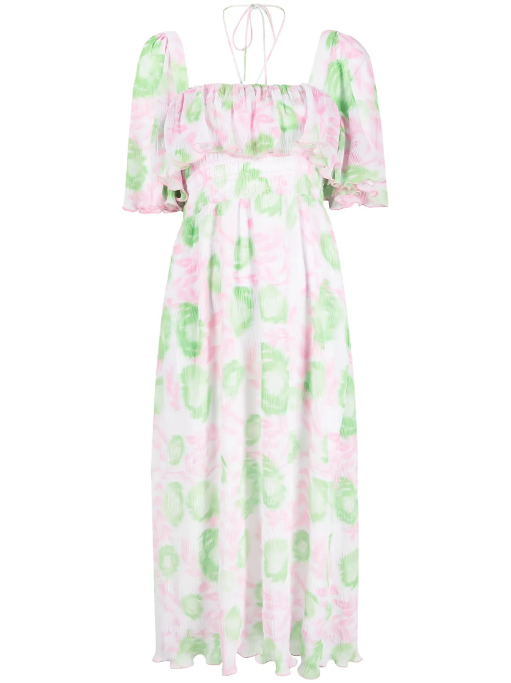 

Платье миди с присборенной талией и принтом GANNI, розовый