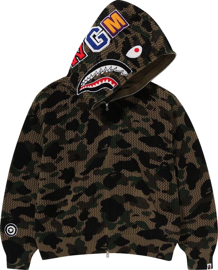 

Худи BAPE 1st Camo Crochet Shark Full Zip 'Green', зеленый