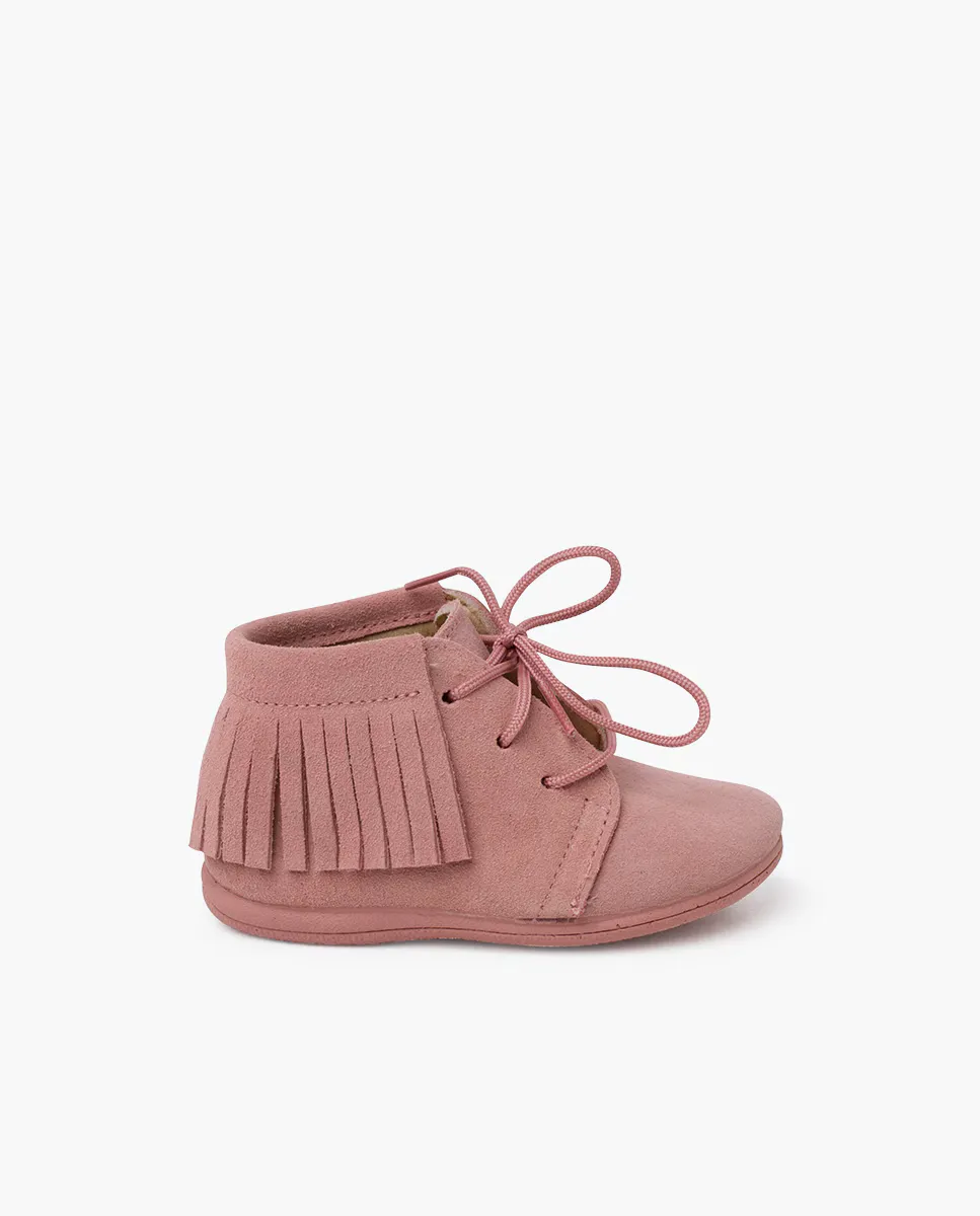 

Детские сапоги, бахрома, шнурки, первые шаги Pisamonas, цвет Rosa