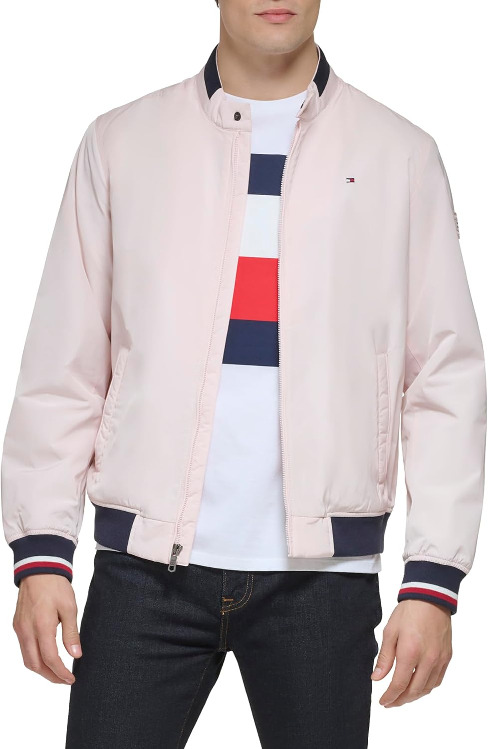 Легкая мужская куртка-бомбер Tommy Hilfiger Varsity Rib Knit, Pastel Pink — фото 3