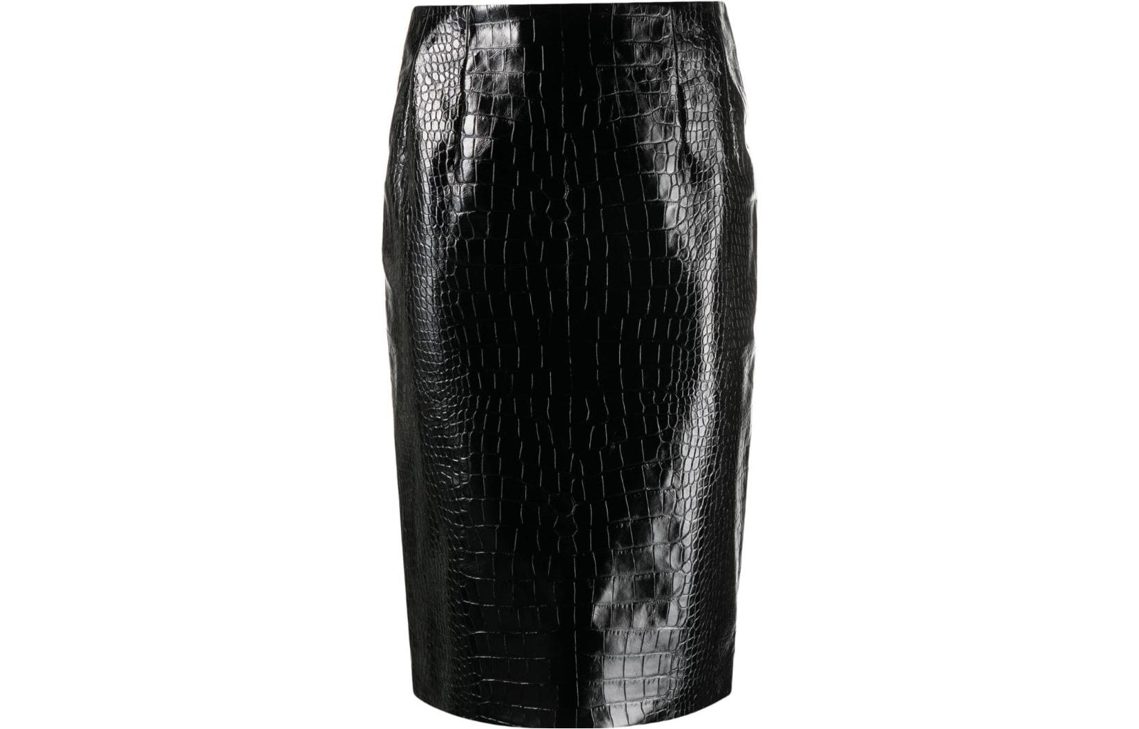 

Юбка миди с тиснением и застежкой-молнией Versace, черный