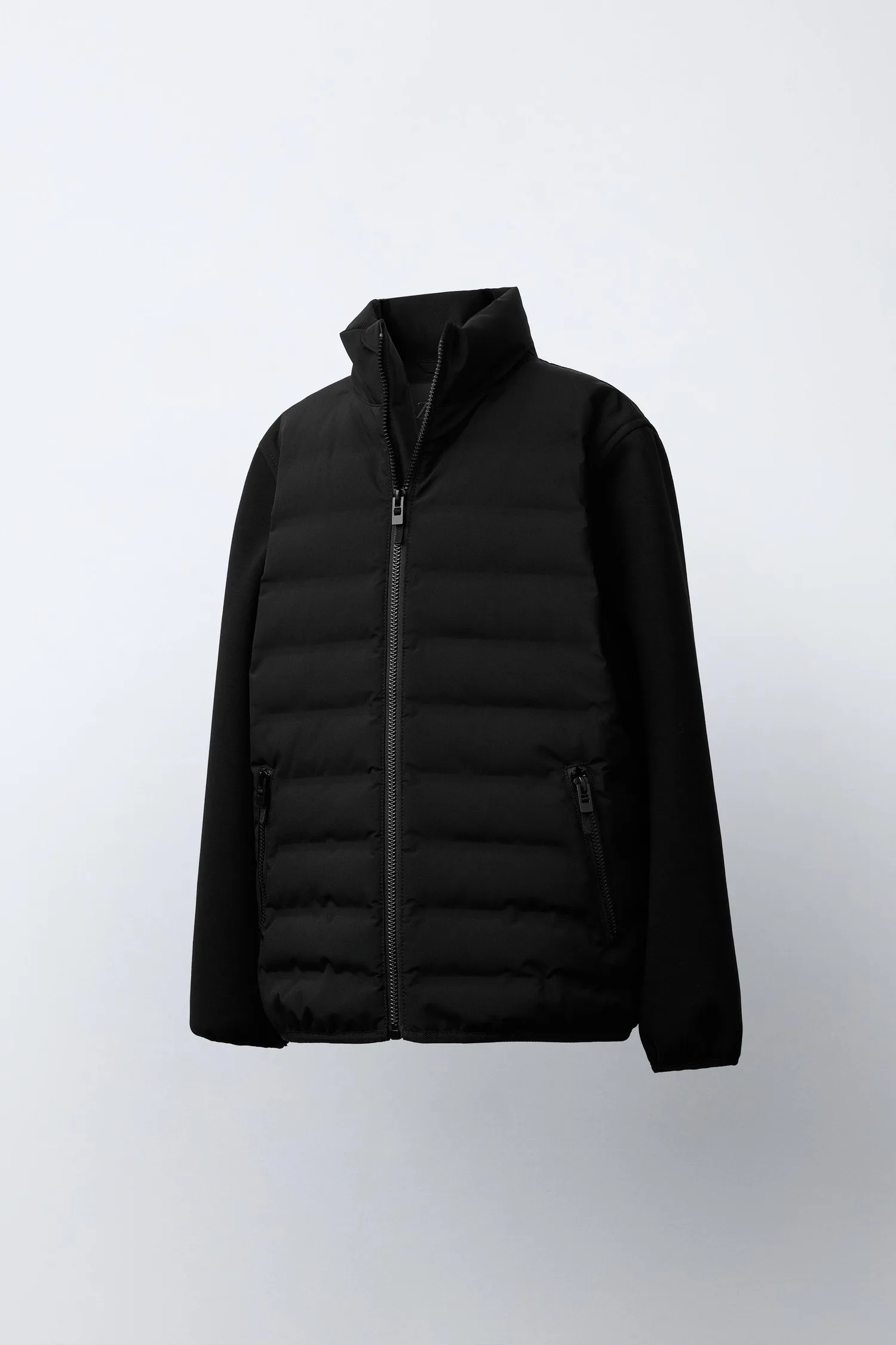 Стеганая куртка с неопреновыми рукавами Zara, черный — фото 2