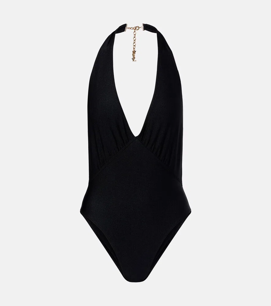 Купальник Кассандра с завязками на шее Saint Laurent, черный