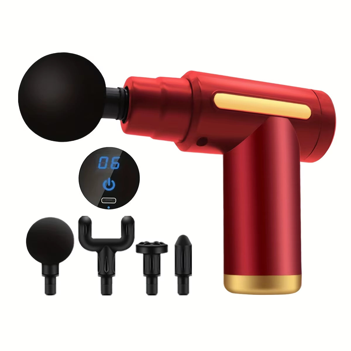 

Портативный цифровой аппарат для массажа фасций со светодиодным дисплеем, шестью регулируемыми уровнями интенсивности, бесшумной работой и увеличенным сроком службы батареи Eruule, красный