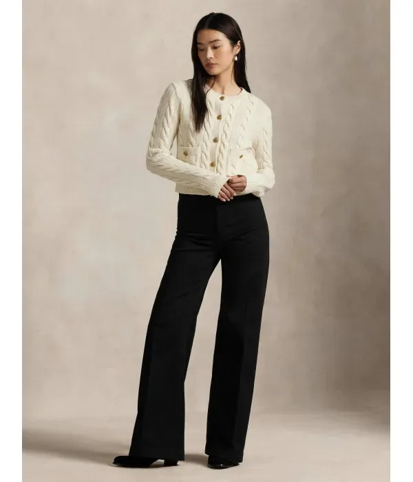 Шерстяной кардиган с косами cropped fit Polo Ralph Lauren, кремовый — фото 2