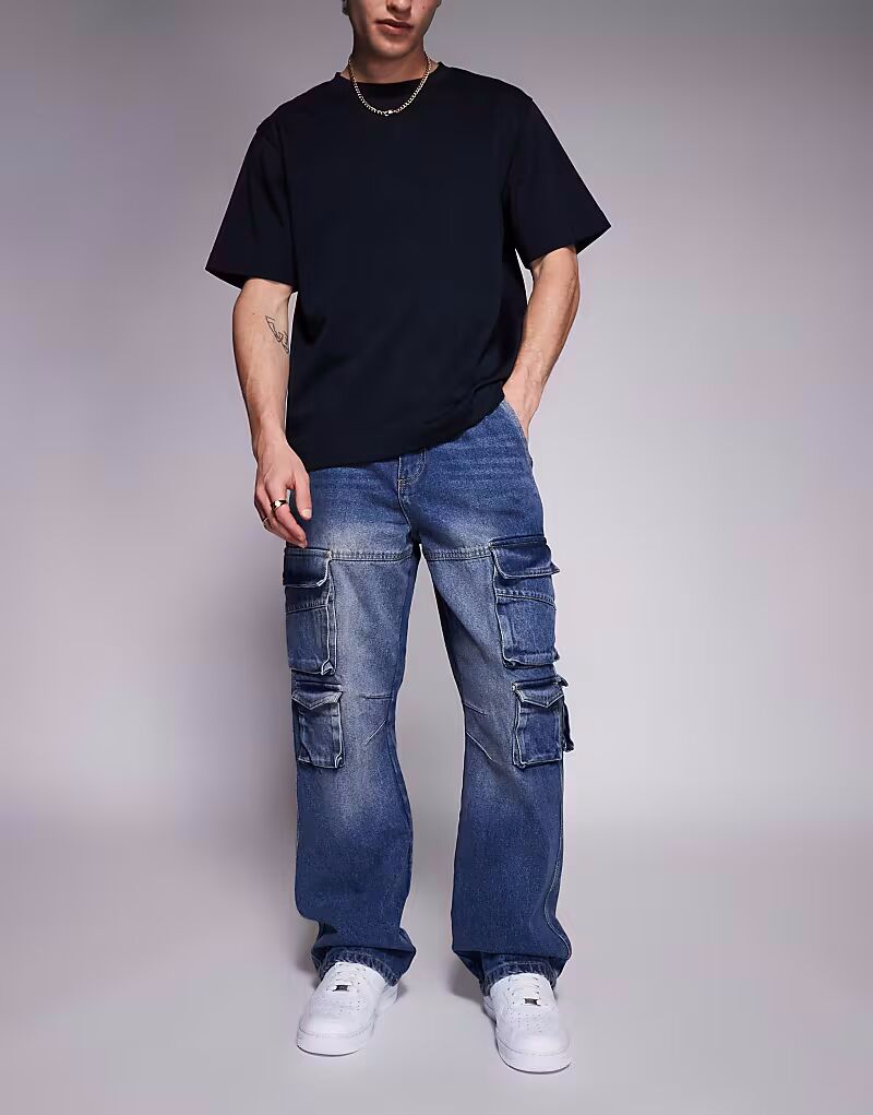 

Джинсы с очень мешковатыми карманами, синие, с эффектом потертости Courtside