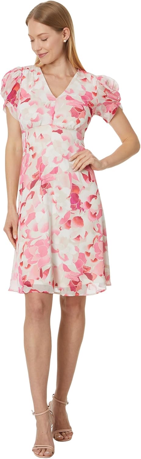 

Женское короткое шифоновое платье Calvin Klein с рукавами-буфами, Hibiscus Multi