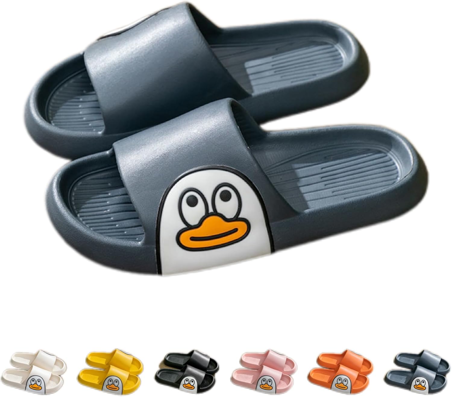 

Тапочки NTRUEML с уткой для ванной, домашние, с толстой подошвой, противоскользящие, для пар, с мягкой подошвой, в виде мультяшного утенка, серый