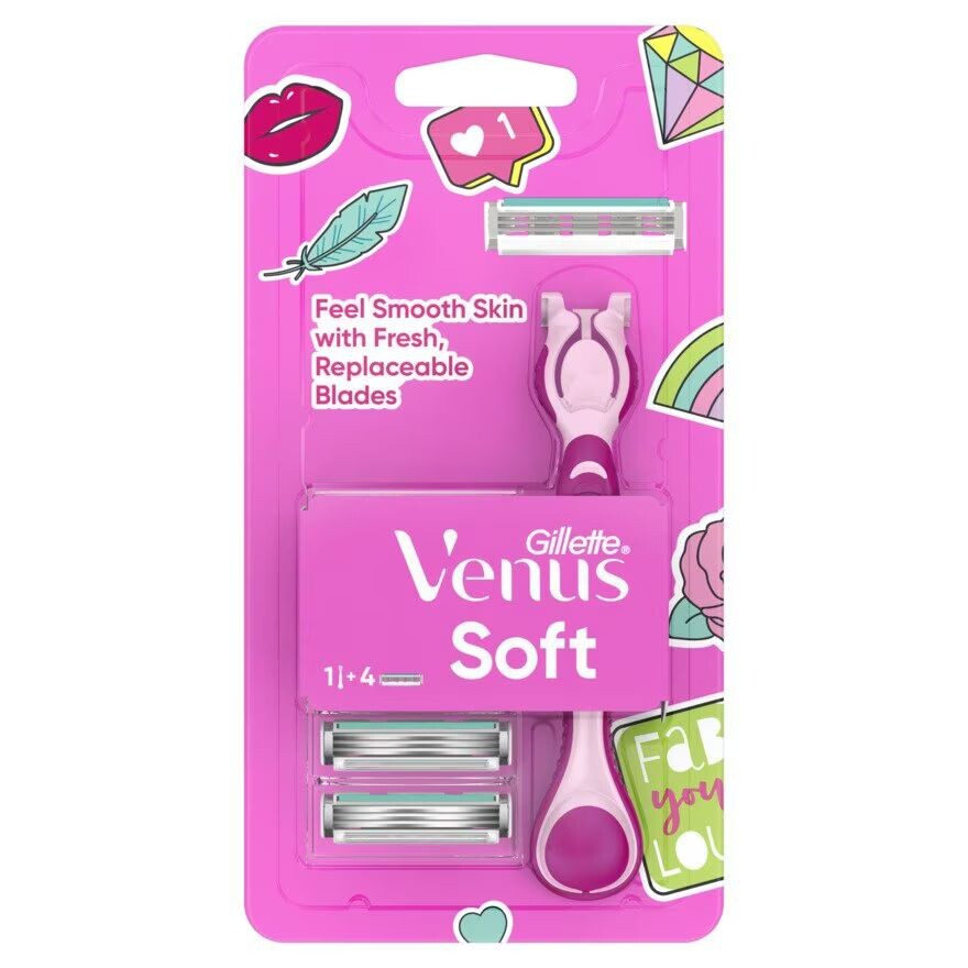 

Gillette Бритва Venus soft 1'S+Лезвия 4'S มีดโกน กำจัดขน, Pink