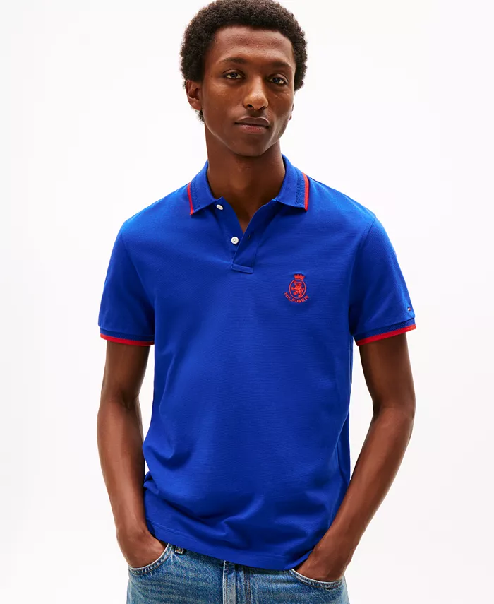 

Мужская сезонная поло с вышитым гербом Regular Fit и контрастной отделкой Tommy Hilfiger, синий