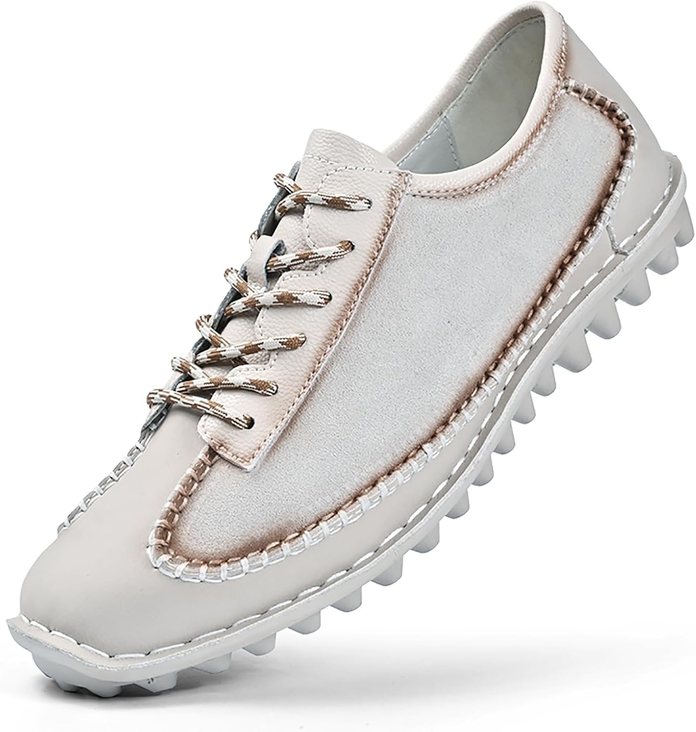 

Мужские кроссовки из кожи с ручной прострочкой, модные, повседневные, на шнуровке, с противоскользящей подошвой, мягкие, для вождения и прогулок Loveheynew, белый