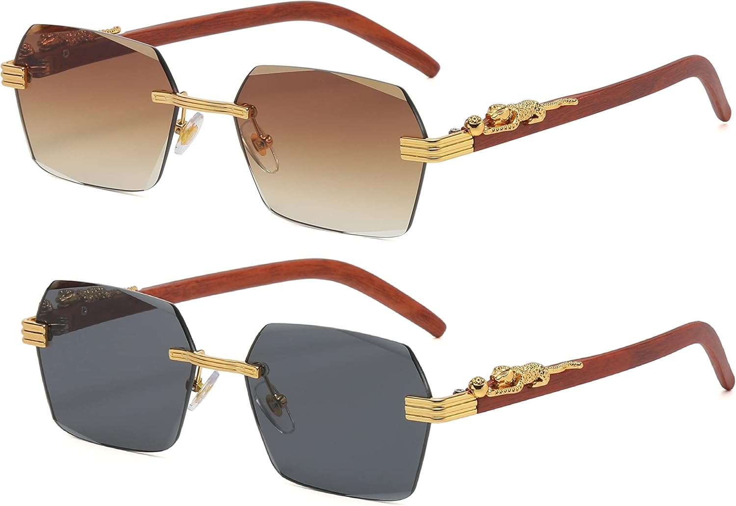 

Безупречные очки. Ретро-солнцезащитные очки без оправы. Роскошные винтажные металлические прямоугольные солнцезащитные очки с тонированными цветными линзами FLAWLESS EYEWEAR, Black-brown