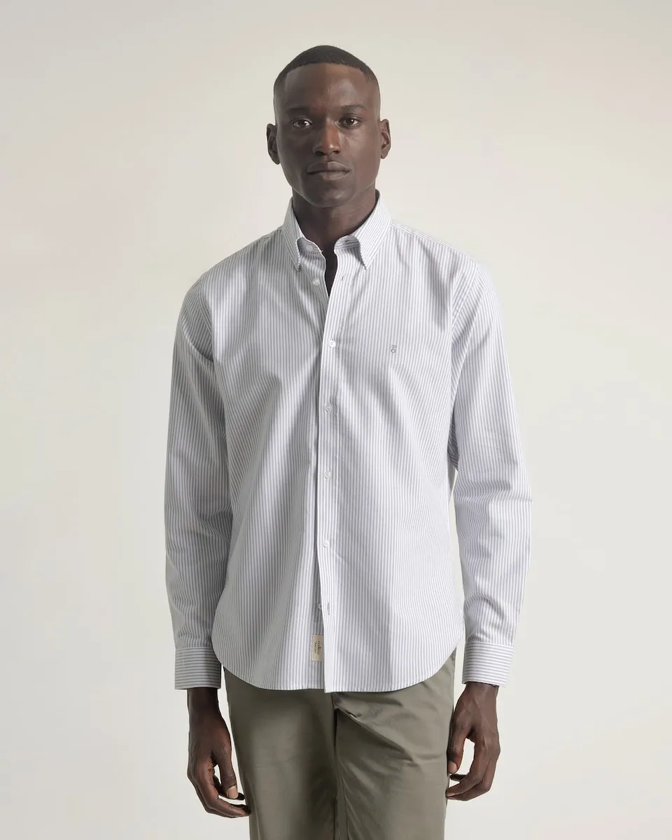 

Рубашка оxford в полоску из хлопка для мужчин, облегающего кроя, светло-серого цвета PuroEgo