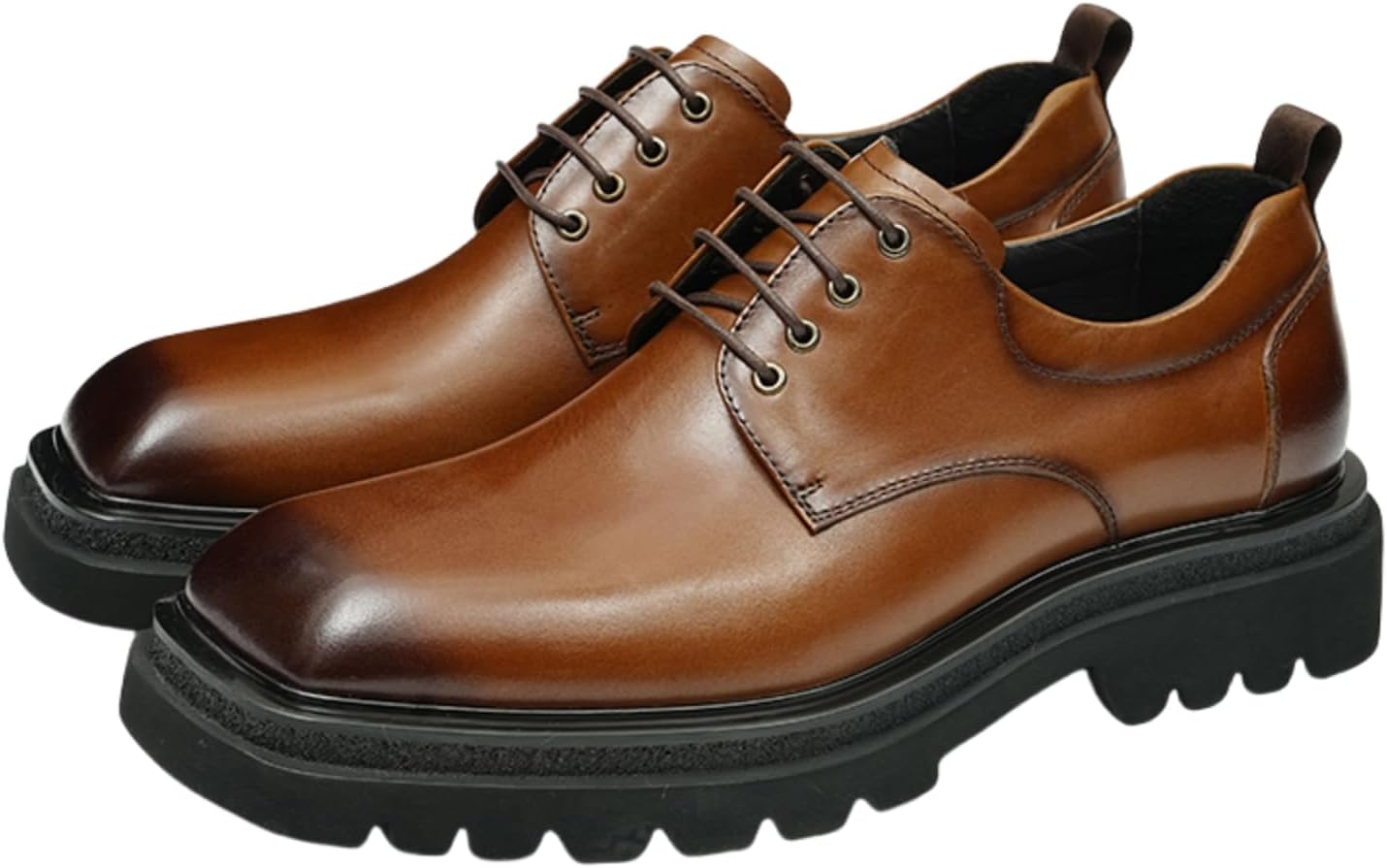 

Мужские туфли в стиле бизнес-кэжуал - дерби с квадратным носком на шнуровке из натуральной кожи с прочной противоскользящей резиновой подошвой для свадеб, вечеринок и повседневных поездок Neweyesee, коричневый