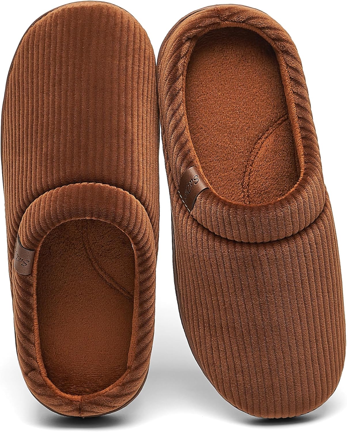 

Мужские двухцветные тапочки с поддержкой свода стопы, с удобной посадкой, теплые домашние тапочки с мемори-пеной, для дома и улицы, дышащие Saduck, Chestnut+chestnut