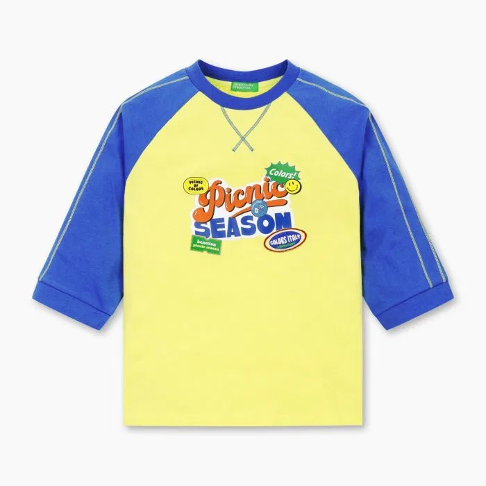 Детская синяя футболка "Color Pop" с рукавом 3/4 от Benetton Kids