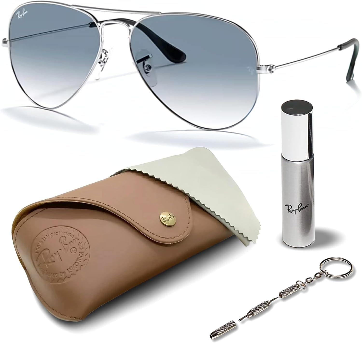 

Солнцезащитные очки Ray-Ban RB3025 AVIATOR GRADIENT в форме «пилот» для мужчин и женщин, в комплекте с официальным набором очков RAYBAN, Polished Silver Frame | Light Blue Gradient Lens
