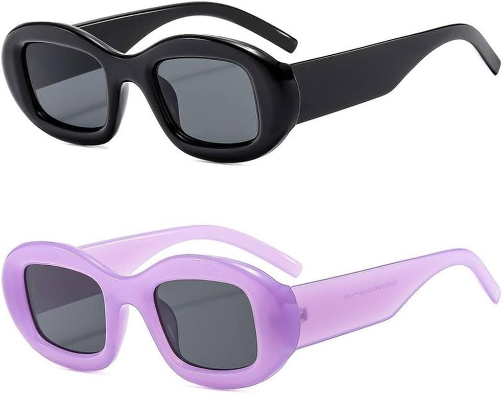 

Солнцезащитные очки в стиле ретро с овальной оправой небольшого размера для женщин с круглым и круглым лицом, высококачественные солнцезащитные очки TVTBBVV, 2pcs Black Purple