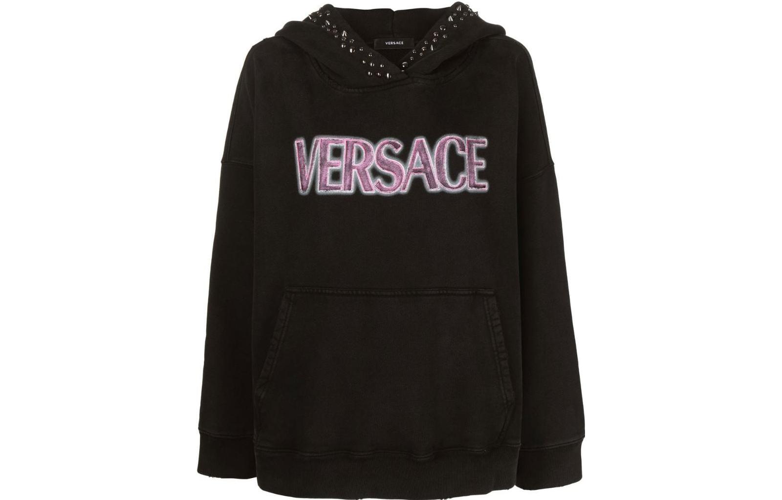 

Футболка с логотипом и декором VERSACE, черная