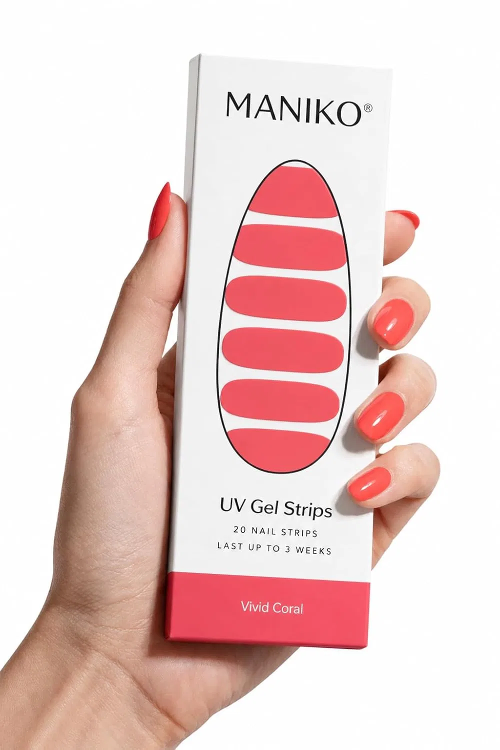 Веганские УФ-гель-полоски для ногтей «Vivid Coral» от Maniko Maniko Nails, Vivid Coral