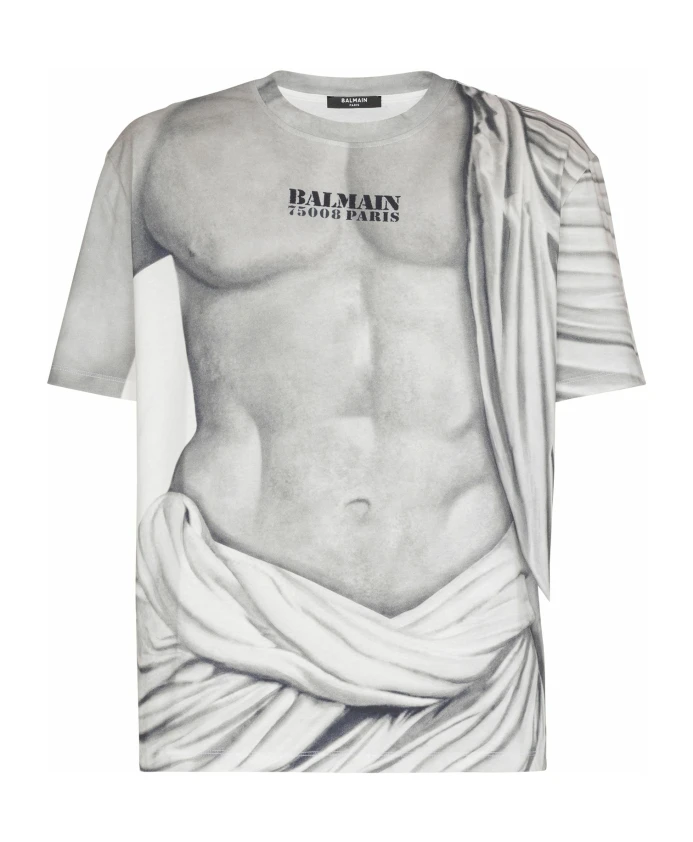 

Футболка с напечатанным логотипом статуи. Balmain, серый